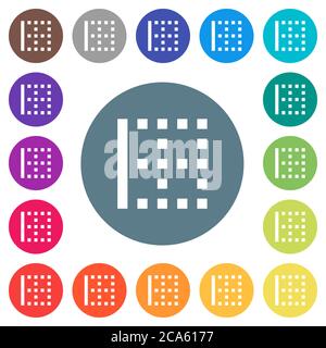 Left border flat white icons on round color backgrounds. 17 background color variations are included. Stock Vector