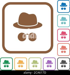 Incognito with glasses simple icons in color rounded square frames on white background Stock Vector
