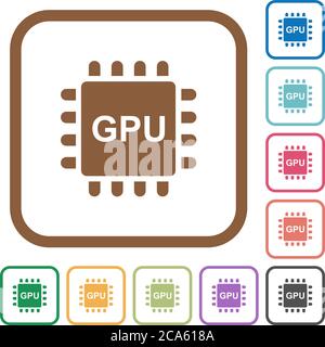 Graphics processing unit simple icons in color rounded square frames on white background Stock Vector