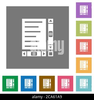 Document with content and scroll bars flat icons on simple color square backgrounds Stock Vector