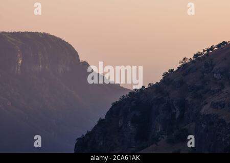 Dawn over the Central Drakensberg South Africa, as seen from Grindstone Cave Stock Photo