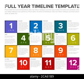 Full year timeline template with all months in square mosaic Stock Vector