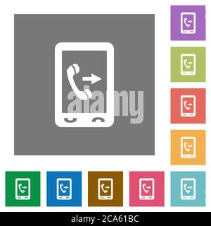 Outgoing mobile call flat icons on simple color square backgrounds Stock Vector