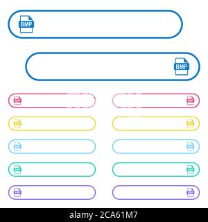 BMP file format icons in rounded color menu buttons. Left and right side icon variations. Stock Vector