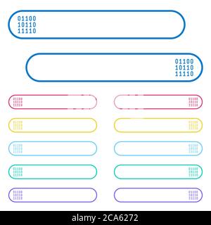 Binary code icons in rounded color menu buttons. Left and right side icon variations. Stock Vector