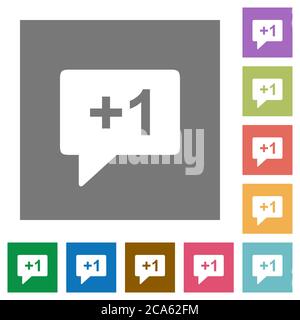 Plus one sign flat icons on simple color square backgrounds Stock Vector