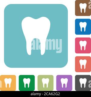 Single tooth white flat icons on color rounded square backgrounds Stock Vector