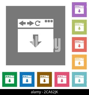 Browser scroll down flat icons on simple color square backgrounds Stock Vector