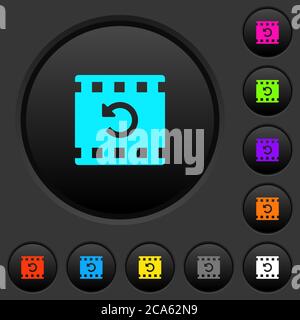 Undo movie changes dark push buttons with vivid color icons on dark grey background Stock Vector