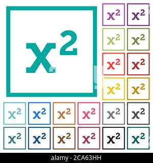 Math exponentiation flat color icons with quadrant frames on white background Stock Vector