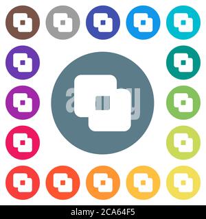 Exclude shapes flat white icons on round color backgrounds. 17 background color variations are included. Stock Vector