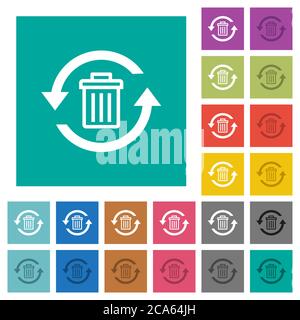 Undelete multi colored flat icons on plain square backgrounds. Included white and darker icon variations for hover or active effects. Stock Vector