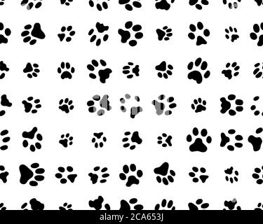 Seamless pattern of print of dogs paws on a white background Stock Photo