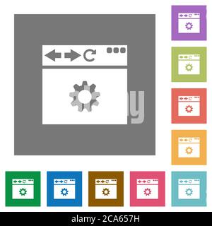 Browser settings flat icons on simple color square backgrounds Stock Vector