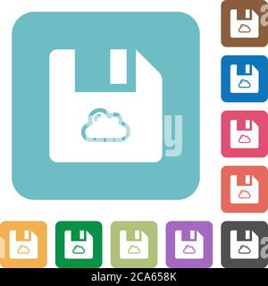 Cloud file white flat icons on color rounded square backgrounds Stock Vector