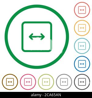 Adjust object width flat color icons in round outlines on white background Stock Vector