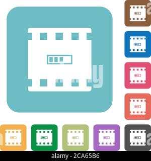 Movie processing white flat icons on color rounded square backgrounds Stock Vector