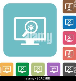 Spyware scanning white flat icons on color rounded square backgrounds Stock Vector