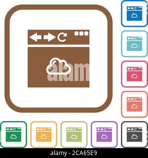 Browser cloud simple icons in color rounded square frames on white background Stock Vector