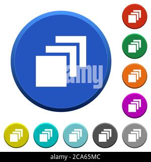 Multiple canvases round color beveled buttons with smooth surfaces and flat white icons Stock Vector