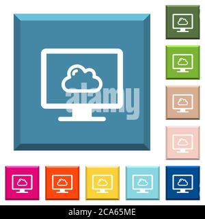 Cloud computing white icons on edged square buttons in various trendy colors Stock Vector