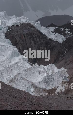 A Peruvian tropical glacier high in the Andes mountains, most glaciers are rapidly receding and may vanish in mere decades. Stock Photo