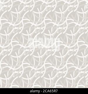 Seamless pattern. Neutral cream scribble background. Elegant minimal off white beige linen texture. Stylish line all over print. Stock Vector