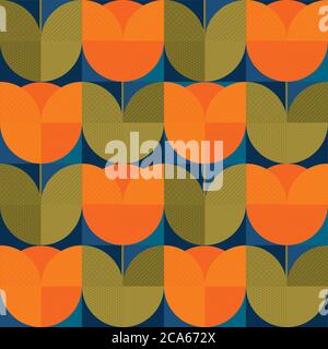 Abstract orange color geometric spring tulip seamless pattern for background, fabric, textile, wrap, surface, web and print design. Decorative retro s Stock Vector