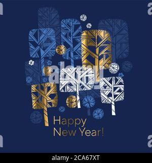 Elegant golden winter tree luxury card. Snowflakes and park concept composition for card, header, invitation, poster, social media, post publication. Stock Vector