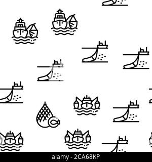 Fishing Industry Business Process Seamless Pattern Vector Stock Vector