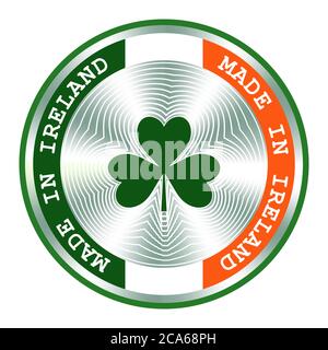 Irish sign with trefoil. Round hologram sign for label design and national Irish marketing. Local production sign with trefoil Stock Vector