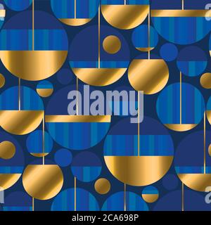 Round shapes seamless pattern in classic deep blue colors. Retro luxury style repeatable motif for fabric, textile, wrap, surface, wallpaper, web and Stock Vector