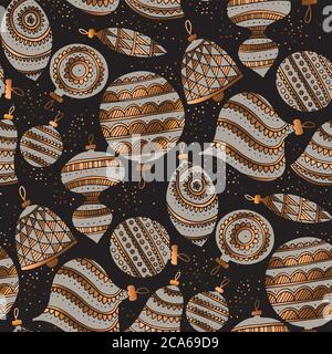 Black and gold elegant xmas balls seamless pattern. Winter greetings rapport  for background, fabric, textile, wrap, surface, web and print design. Stock Vector