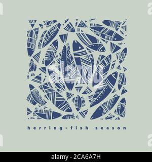 Tribal style northern fish composition for card, header, invitation, poster, social media, post publication. Abstract fishing promo composition. Geome Stock Vector