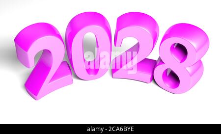 2028 purple pink bent write isolated on white background - 3D rendering illustration Stock Photo