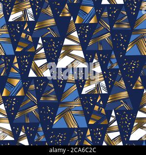 Luxury Christmas tree geometric seamless pattern for background, fabric, textile, wrap, surface, web and print. Gold and sea blue colors repeatable ra Stock Vector