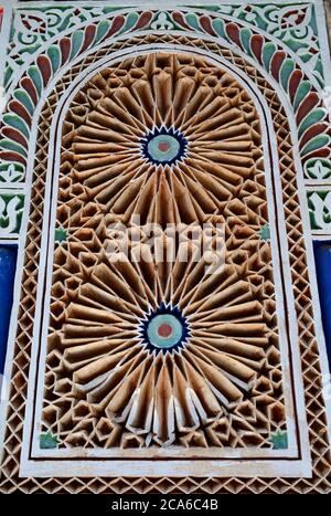 ISLAMIC ART. FLORAL AND GEOMETRICAL DESIGNS AND PATTERNS IN MOROCCAN ISLAMIC ART. Stock Photo
