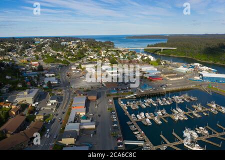 It's a beautiful day over the Marina boats and harbor on Kodiak Island Stock Photo