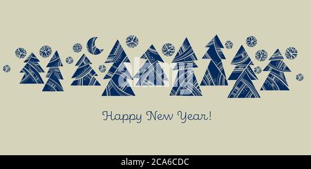 Laconic Scandinavia style xmas tree shapes composition for card, header, invitation, poster, social media, post publication.  Modern trendy one-color Stock Vector