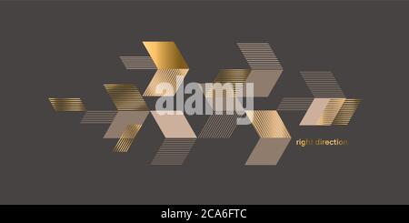 Dynamic luxury gold and beige abstract composition. Decorative arrow element for card, header, invitation, poster, social media, post publication. Stock Vector