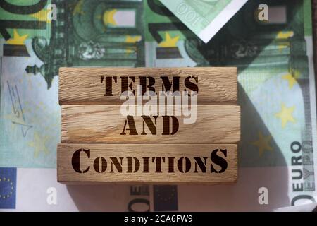 Terrms and conditions word written on wooden blocks. Business concept Stock Photo