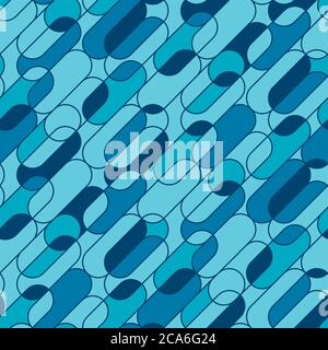 Vintage long oval shape geometric stripes seamless pattern. Decorative laconic water blue rapport for background, wrap, fabric, textile, wrap, surface Stock Vector