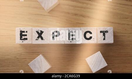 Future word letters on wooden cubes on burlap canvas . Financial concept Stock Photo