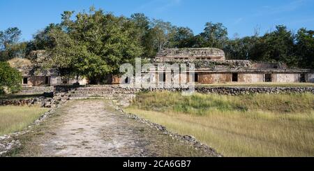 The Palace or El Palacio in the ruins of the Mayan city of Labna are part of the Pre-Hispanic Town of Uxmal UNESCO World Heritage Center in Yucatan, M Stock Photo