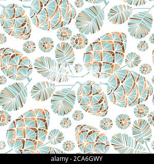 Xmas vibes pastel teal green pine cone seamless pattern for background, wrap, fabric, textile, wrap, surface, web and print design. Gold and pale blue Stock Vector