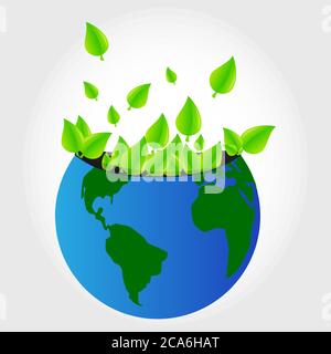 Leaves of trees coming out of the planet earth. Stock Vector