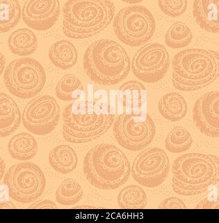Bakery wrapping paper with cinnamon bun seamless pattern for background, wrap, fabric, textile, wrap, surface, web and print design. Soft beige craft Stock Vector