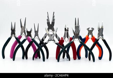 Pliers of different size. Beading work tool. Bead and jewelry making concept Stock Photo