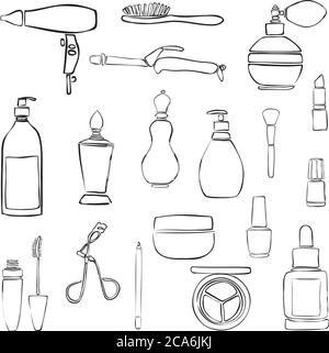 Set of beauty supplies sketches Stock Vector