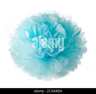 blue tissue pompom decor isolated on white background Stock Photo